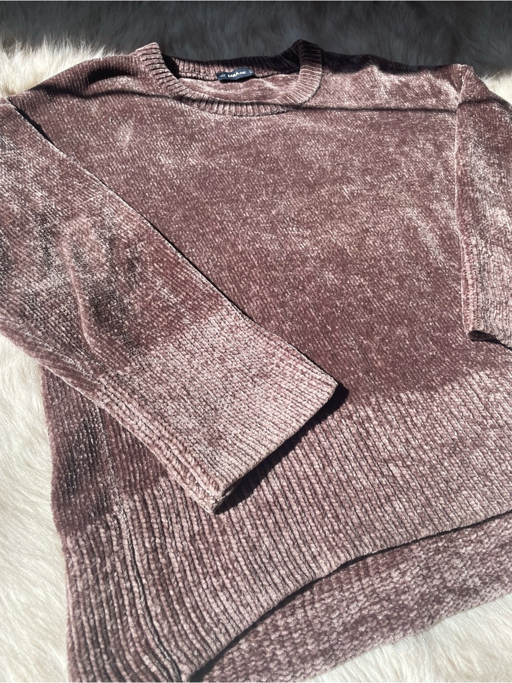 Zara Mauve Chenille Chunky Crewneck Sweater
